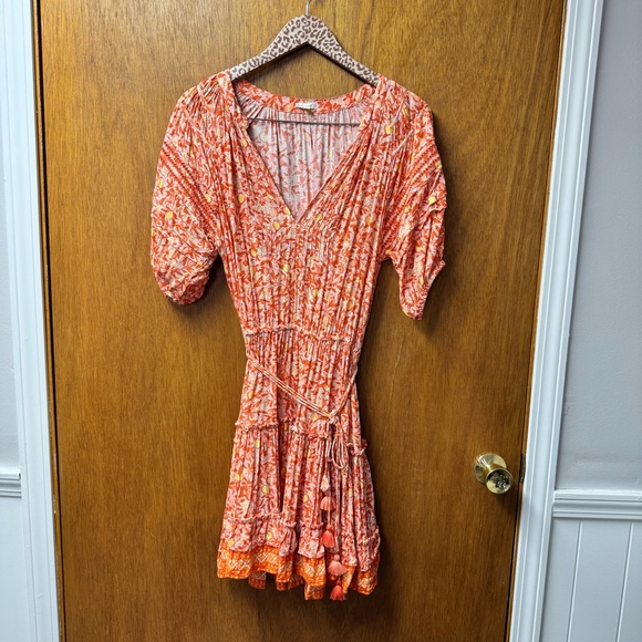 Poupette St Barth Bona Short Sleeve Mini Length Lemon Print Orange Large L - Picture 14 of 14